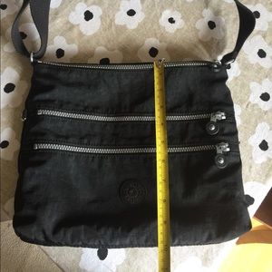 Kipling Black Triple Zipper Nylon Crossbody Bag